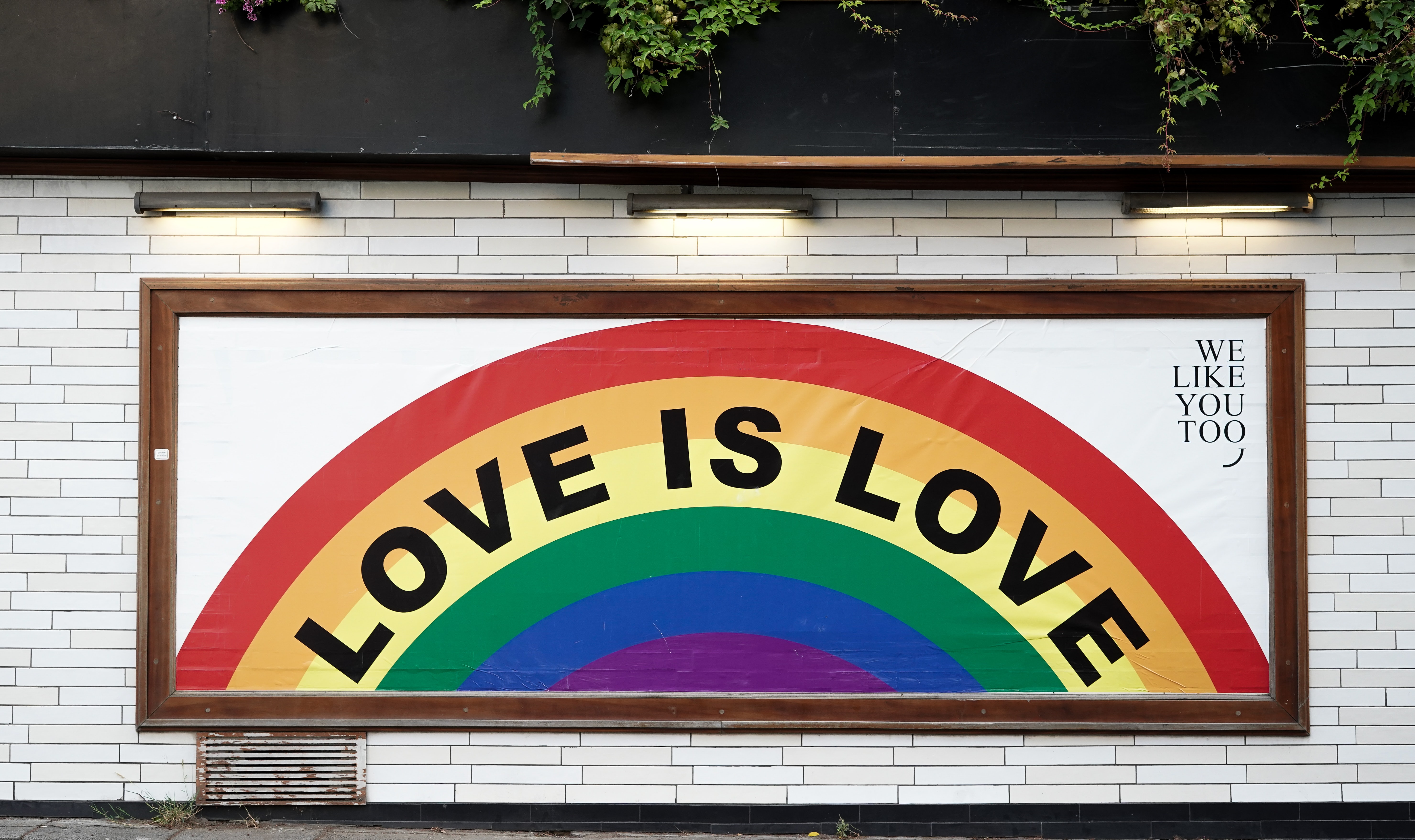 Plakat mit Regenbogen und der Aufschrift "Love is love"