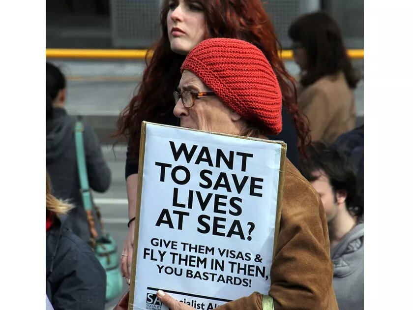 Old woman protesting