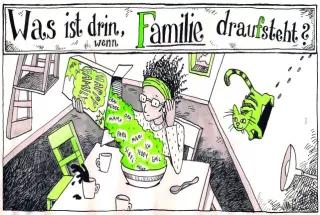 "Was ist drin, wenn Familie draufsteht?" Illustration aus dem Buch "machtWorte!" "Was ist drin, wenn Familie draufsteht?" Illustration aus dem Buch "machtWorte!"