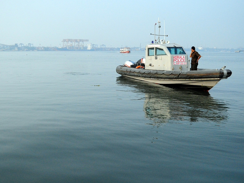 Kerala police at Vembanad lake in Kerala, India Kerala police at Vembanad lake in Kerala, India